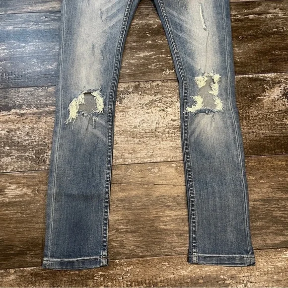 Stampd Jeans Womens Size 28 Pacific Blue‎ Busted Knee Distressed $300 Retail NEW - Picture 3 of 15